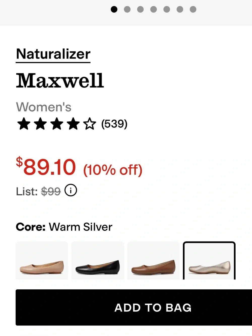 Naturalizer Maxwell Women’s Size 6 Warm Silver Metallic Ballet Flats New no box